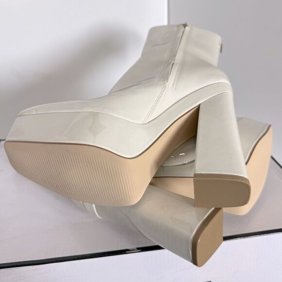 Guess Womens Byra Ivory Patent Square Toe Block Heel Mid-Calf Boots Shoes size 6 - Picture 8 of 9